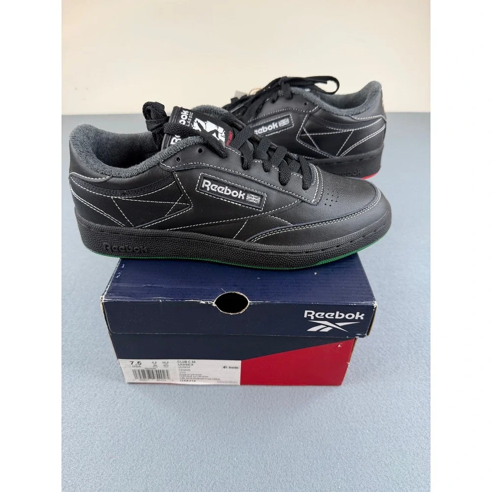 Reebok Club C 85 Unisex 7.5 Black Human Rights Now Mismatched Red Green GX8318‎